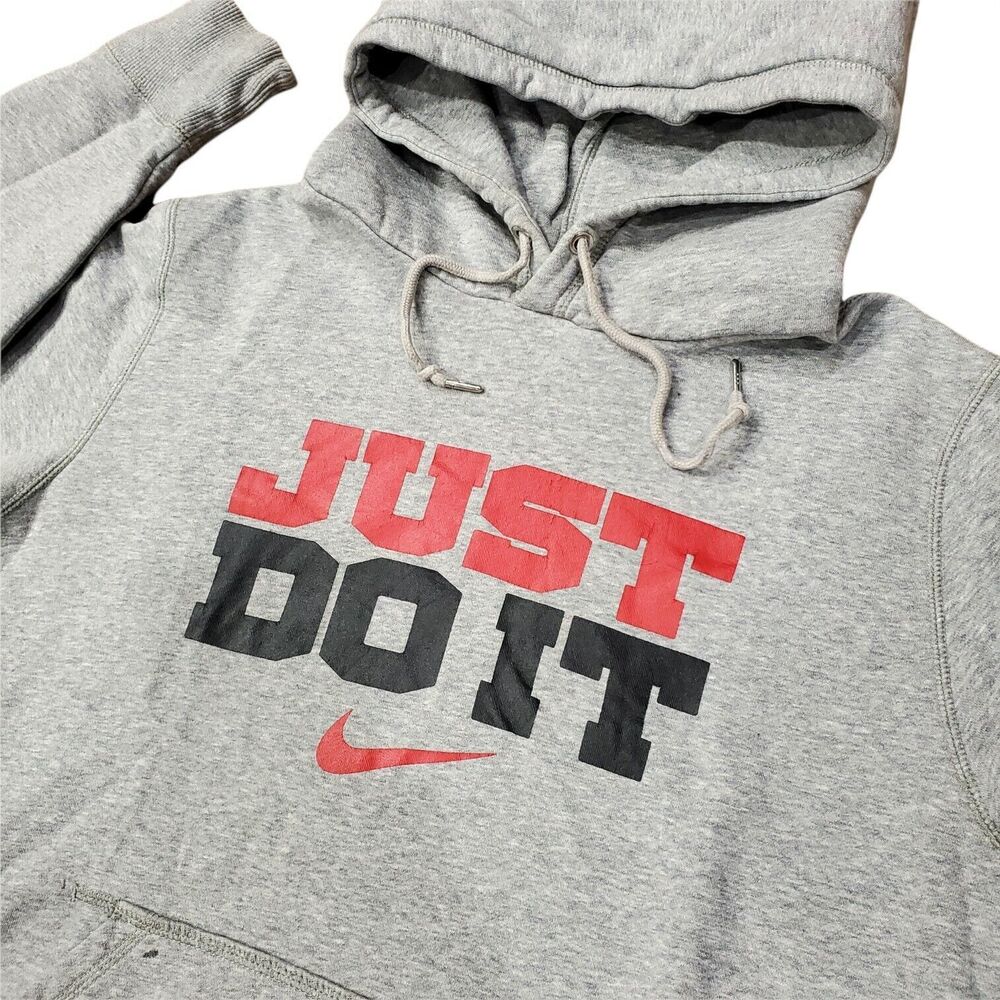 NIKE Sweater Adult Medium Gray JUST DO IT Spell Out Swoosh Pullover Hoodie - Picture 2 of 4